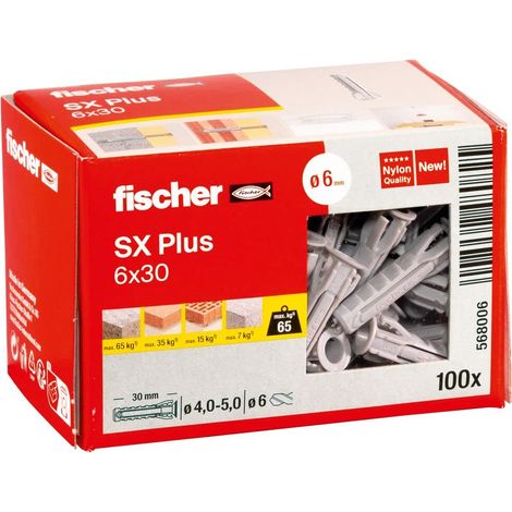 Cheville nylon à expansion SX Plus 6x30 avec collerette, tous matériaux/Boite de 100 (1/5)