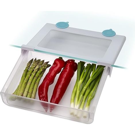 FridgeStore™, Joseph Joseph, modelo Under-shelf Storage Drawer, organizador de frigorífico, ideal para almacenamiento adicional, con ventosas y asa, color transparente.