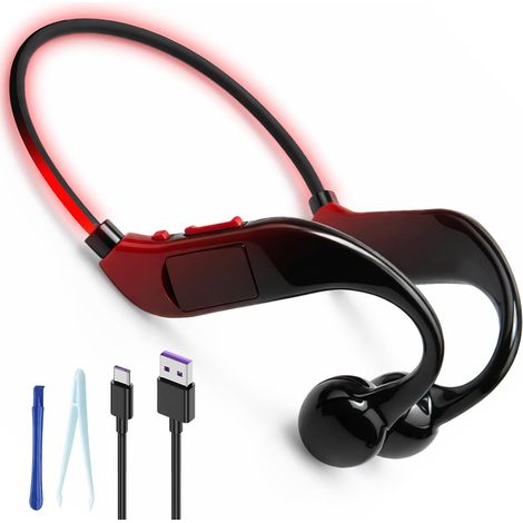 Casque Conduction Osseuse Bluetooth 5.4 Étanche IPX5 avec Mémoire MP3 32 Go, Écouteurs Sport Sans Fil à Écoute Ouverte avec Micro, Autonomie Longue Durée et Faisceau Lumineux pour Course et Cyclisme