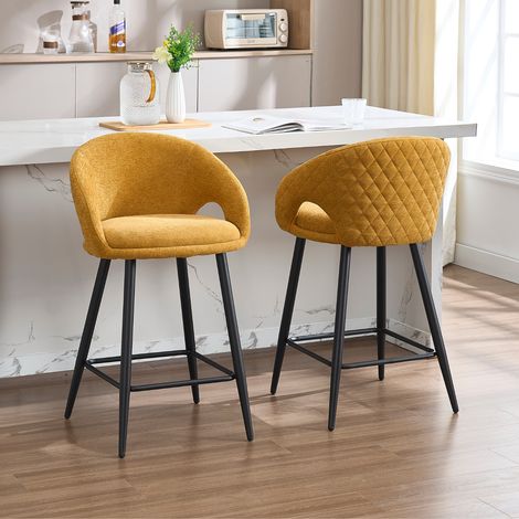 Wahson Tabourets de Bar Moderne avec Pieds en Métal Lot de 2 Chaise Bar en Chenille Tabouret de Comptoir avec Repose-Pieds Chaises de Cuisine, Jaune