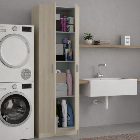 Armoire polyvalente à 2 portes Salem, Armoire auxiliaire, Étagère à chaussures avec 3 étagères, Étagère à chaussures haute moderne, 59x37h180 cm, Chêne (1/5)