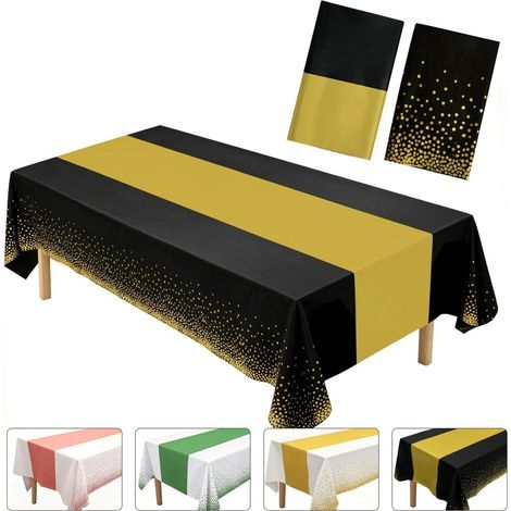 2er Tischdecke Schwarz Gold 137x274cm, wasserdicht, Dot Motiv, Einweg Tischdecke für Party