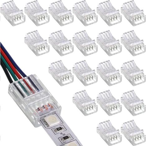 20 conectores RGB 5050 para tiras LED, conectores de 4 pines y 10 mm sin espacio para conexión de tiras LED