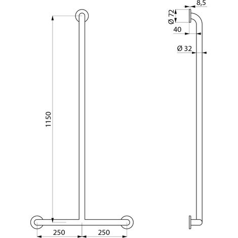 Main courante Delabie forme T D32 1150x500mm acier inoxydable poli miroir