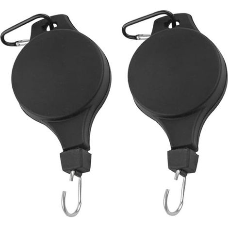 Lot de 2 poulies rétractables pour plantes - Crochets de suspension réglables - Poulie à suspendre ou paniers de jardin - Pots et mangeoire à oiseaux (noir) (1/4)