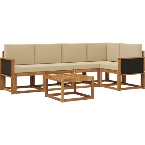 Set di divani da esterno con cuscino 6 pcs Naturale e Beige vidaXL