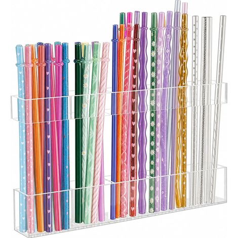 Organisateur de pailles 2 pièces, porte pailles acrylique 5 compartiments (1/5)