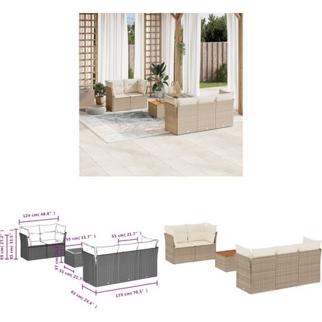 6-tlg. Garten-Sofagarnitur mit Kissen Beige Poly Rattan - Gartensortiment - Gartenmöbelset - Outdoor Möbel - Lounge Set - Rattan Gartenmöbel - Home & Living (1/3)