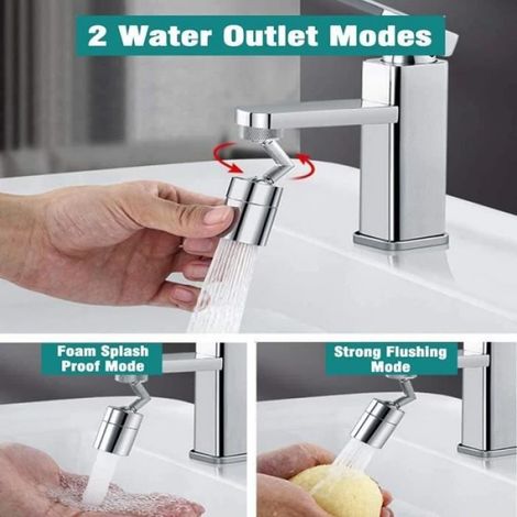Embout de robinet anti-éclaboussures, rotatif 360°, protection splash guard, accessoire de robinet de cuisine ou salle de bain, couleur blanc, fixation universelle (1/4)