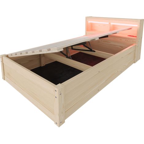Letto multifunzione 90 x 200 cm in legno con presa integrata, LED e contenitore idraulico (1/5)