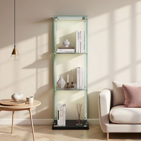 Glasvitrine - 123cm - 3 Regale - Schwarzer Hintergrund - Integriertes LED