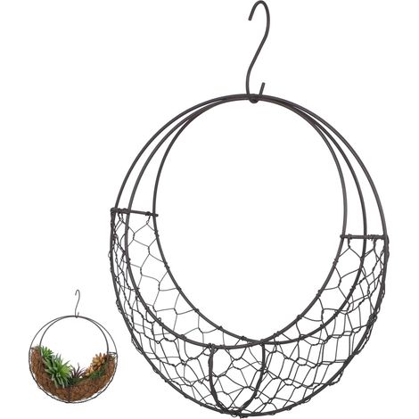 Panier suspendu en fil de fer forme S CALLARON pour plantes grasses et cactus (1/5)