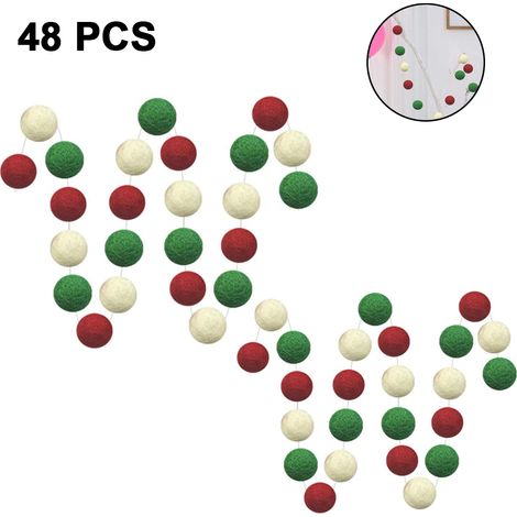 Guirlande De Boules En Feutre - 24 Boules En Laine Naturelle Par Guirlande - 2 cm De Diamètre - 2 M De Longueur - Décoration Intérieure Et Fêtes - 2 Pièces (1/5)