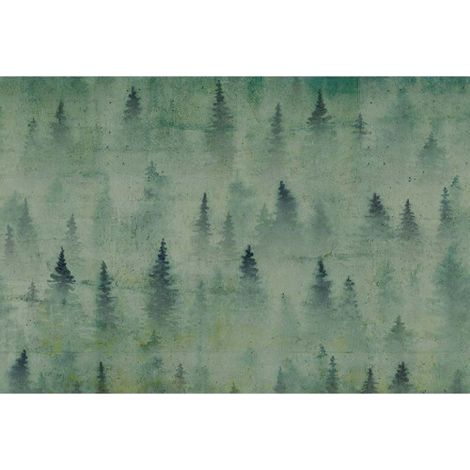 Papier peint panoramique aquarelle vert Tapisserie panoramique verte forêt de sapins pour chambre Papier peint panoramique arbre idéal salon (1/3)