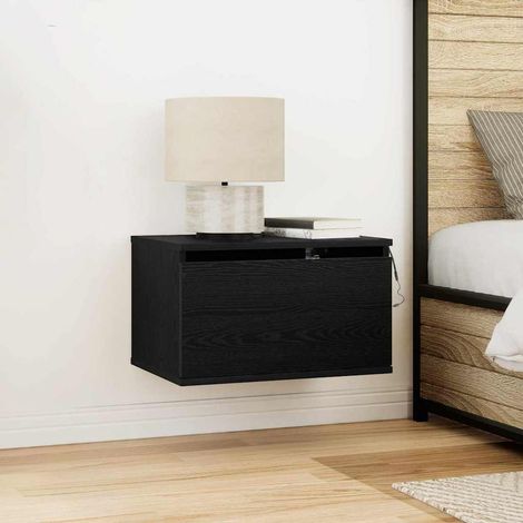 Cabinet de chevet mural avec tiroir-Table de nuit-Table de chevet Chêne noir 50 x 36 x 30 cm (1/5)