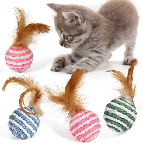 Lot de 4 balles de jouets pour chat interactif avec plumes (1/5)
