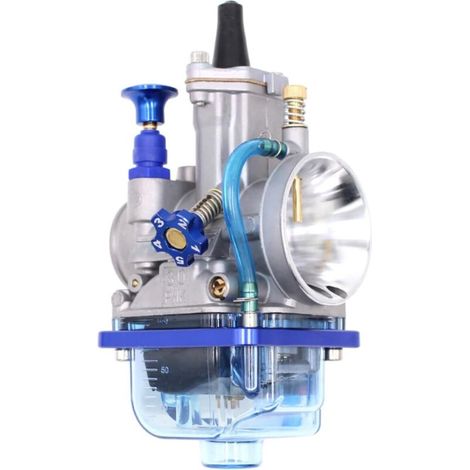 Adatto per carburatore universale da corsa per moto PWK da 21-34 mm, con vaschetta galleggiante blu, coppa del clacson e collettore di aspirazione, adatto per motori 2T e 4T, scooter, motociclette, AT (1/4)