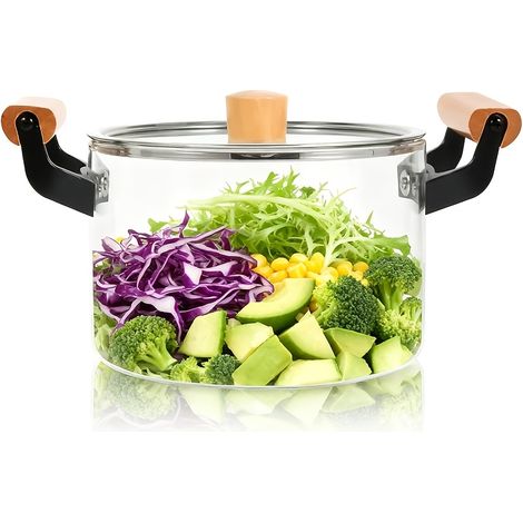 Pot à Soupe Verre Borosilicate 2,5L – Avec Couvercle et Poignées Bois. Résistant Chaleur. Pour Cuisine/Préparation Repas. (1/4)
