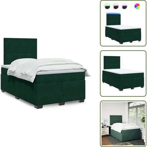The Living Store Giroletto a Molle con Materasso Verde Scuro 120x190 cm Velluto - Materasso a molle insacchettato
