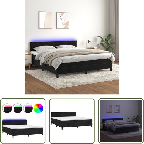 The Living Store Sommier à lattes de lit avec matelas et LED Noir 180x200 cm - Lit Plateforme - Lit Capitonné - Lit Design - Lit Double - Sommier Tapissier (1/5)