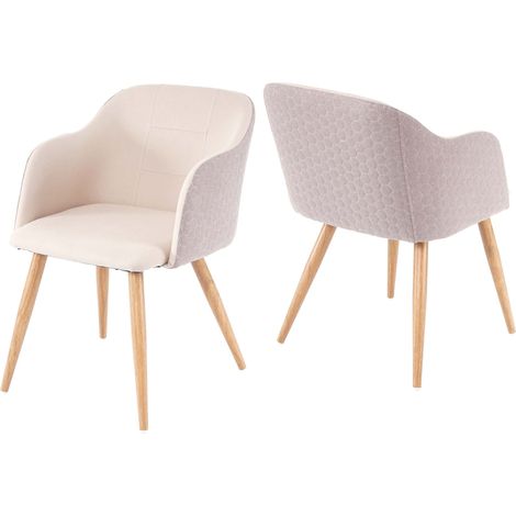 2x chaise de séjour/salle à manger HWC-D71, fauteuil, design rétro, accoudoirs, tissu - couleur crème-beige (1/5)