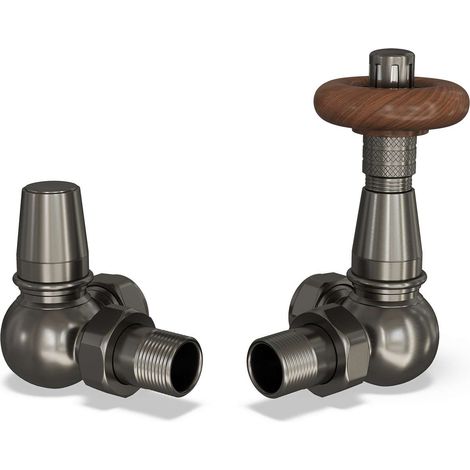 Derry Traditional - Pewter Thermostatic Radiator Valve & Lockshield Corner 15mm