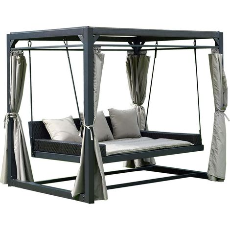 Home Deluxe – Pavillon chaise longue de jardin avec couverture pluie – Structure acier revêtue – Coussins 100% polyester – Dimensions 236 x 180 x 210 cm