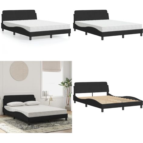 Lit avec matelas noir 120x200 cm velours - Lit Double - Lit Design - Lit Velours - Lit Avec Sommier - Literie - Home & Living (1/5)