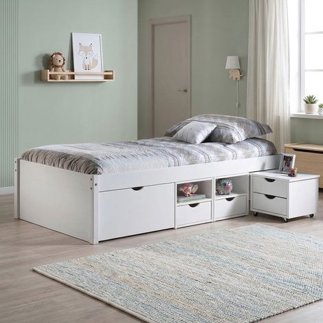Dmora - Letto matrimoniale Dsvensso, Sommier per camera da letto, Giroletto per stanza, Struttura porta materasso, 96x209 h48 cm, Bianco (1/5)