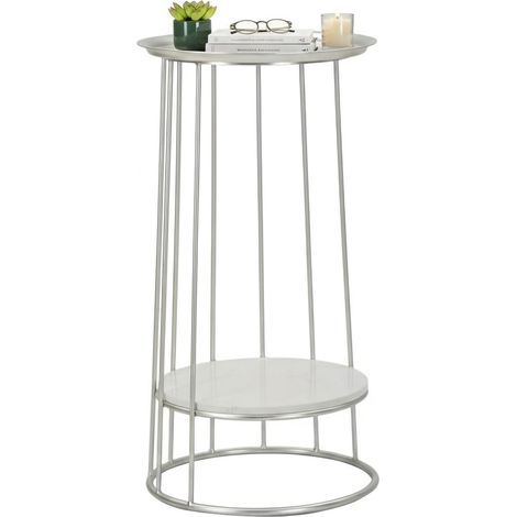 Dmora - Wohnzimmertisch Biferno, Niedriger Wohnzimmertisch, Kaffeeregal, Couchtisch für Sofa, 40x40 h76 cm, Silber
