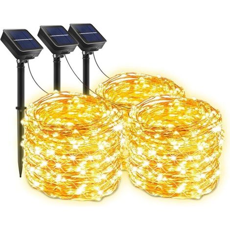 [Lot de 3] Guirlande Lumineuse Exterieur Solaire, 30m 300 LED Guirlande Guinguette Solaire Exterieure Étanche 8 Modes Décoration Lumière pour Jardin, Terrasse, Cour, Maison, Noël, Mariage, Fête (1/5)