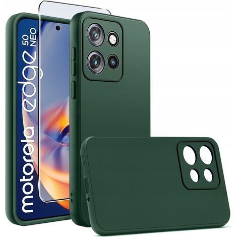 Étui pour Motorola EDGE 50 Neo Silicone vert mat fin + Verre trempé (1/5)