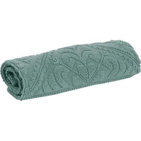 Tapis de bain absorbant en coton jacquard à motifs arabesques, coloris vert de gris - PANGIVO (1/2)