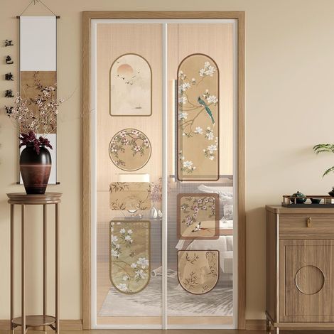 Zanzariera magnetica per porta, zanzariera magnetica a chiusura automatica, tenda antizanzare per cameretta, cucina, porta d'ingresso (fiori e uccelli, 90x210 cm) (1/5)