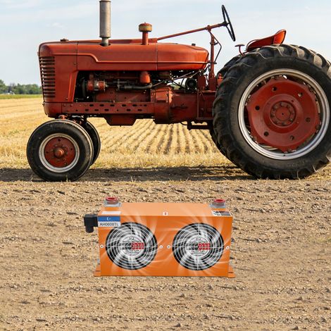 Hydraulikölkühler 12V, 3000 Kcal/h, Doppel-Lüfter, Ideal für Baumaschinen, Landmaschinen, Orange (1/5)