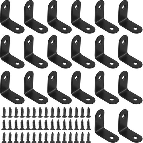 Lot de 20 Équerre d'angle, Acier inoxydable 30x30x2 mm, Noir, Support de fixation pour Meuble, Chaise, Étagère (1/5)