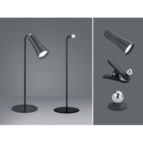 3 in 1 LED Akku Tischleuchte MAXI mit Klemm- & Klebestation, Schwarz H: 36cm (1/5)
