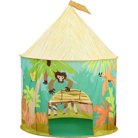 Relaxdays Jungle Play Tent, for kids, indoor jungle tent, H: 125 x 95 cm, foldable, colourful