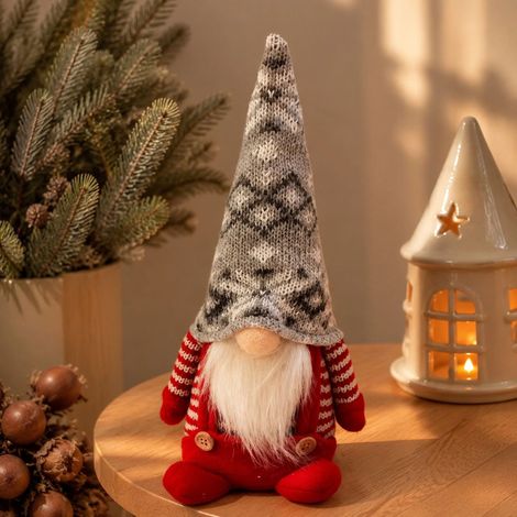 Rudolph, gestrickte Plüschpuppe ohne Gesicht, Weihnachtskoboldfigur, Weihnachtsdekoration