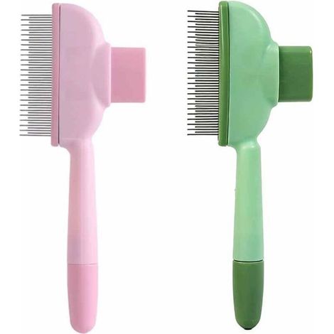 Set di spazzole per la toelettatura degli animali domestici - Set da 2 pezzi - Rimuove il 90% del pelo morto - Setole in acciaio inossidabile (1/5)
