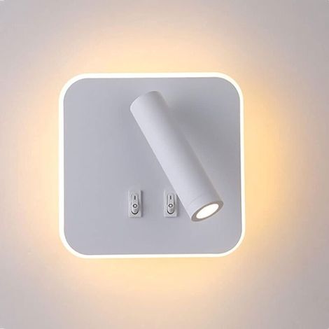 Applique Murale LED Moderne 8W Lampe de Lecture Murale avec Interrupteur Pivotal à 350° Projecteur Murale LED 3W Applique Murale d'Intérieur, Blanc 3000K