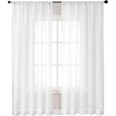 FENOPLASTICARideaux Brodés Translucides à Oeillets pour Fenêtres - 2 Pièces 140x180 cm - Motif Étoiles Blanc