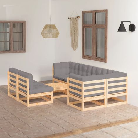 8-tlg. Garten-Lounge-Set mit Kissen Massivholz Kiefer vidaXL