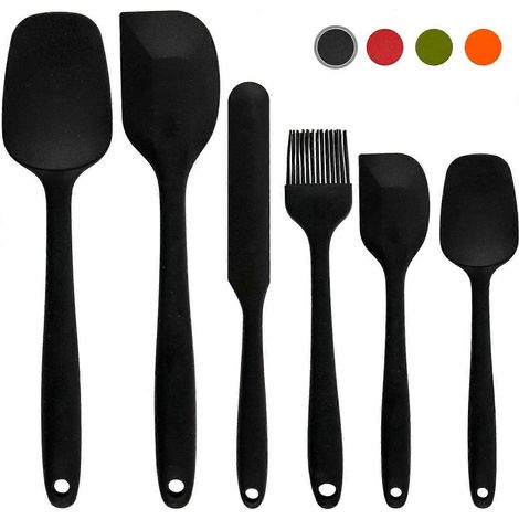 Ensemble de 6 spatules en silicone résistant aux hautes températures, ustensiles de cuisine antiadhésifs, noyau en acier inoxydable, pour la cuisson, la pâtisserie et le mélange.