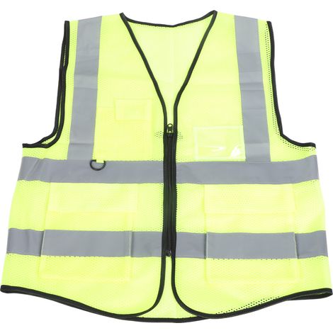 Gilet de sécurité réfléchissant haute visibilité, multipoches, bandes réfléchissantes bicolores, respirant, fermeture éclair frontale. (1/5)