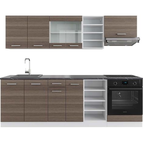 Mueble de cocina R-Line, Precioso gris/blanco, 240 cm , ET Antracita, Vicco