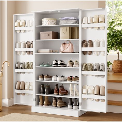 MODFU – Scarpiera 80x40x160 cm con ripiani regolabili, vani contenitore sull'anta e sistema anti-ribaltamento – Bianco (1/5)