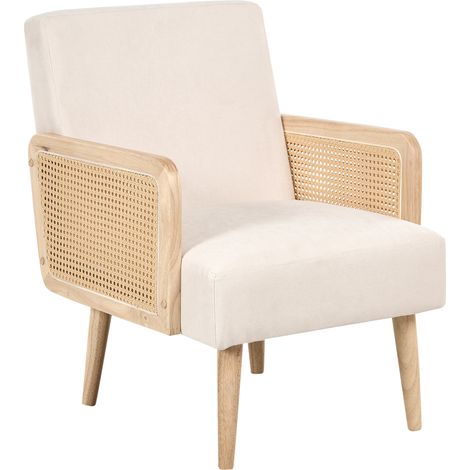Sillón tapizado de tela de poliéster retro reposabrazos de trenza vienesa para sala de estar beige claro Hojby (1/5)
