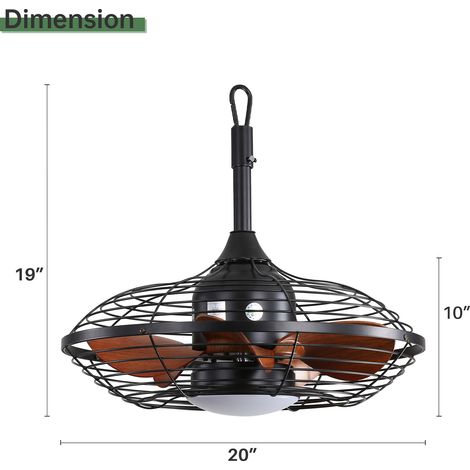 20-Zoll-Deckenventilator mit Downrod-Montage, LED 18W, 3-farbige Lichttemperatur (3CCT), 5 ABS-Flügel, DC-Motor, mit Aufhängung und Haken für Außenbereiche wie Terrassen und Pergolen