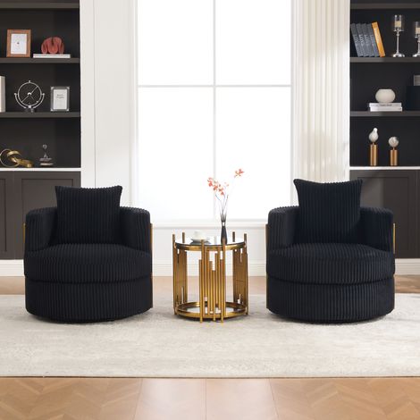 Fauteuil pivotant 360° en velours côtelé noir avec accoudoirs rembourrés et rangement sous l’assise (1/5)